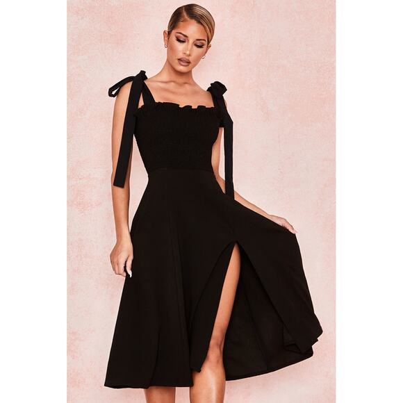 House of CB Dresses & Skirts - Women's House of CB Carmella Black Shirred Midi Sundress sz L Plus Cup Coquette